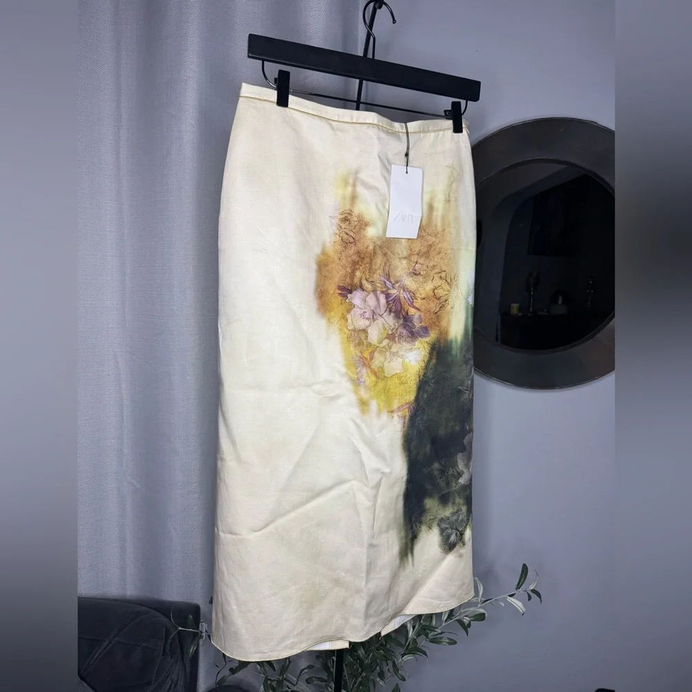 Zara Cream and Brown Midi Skirt - Picture 10 of 12